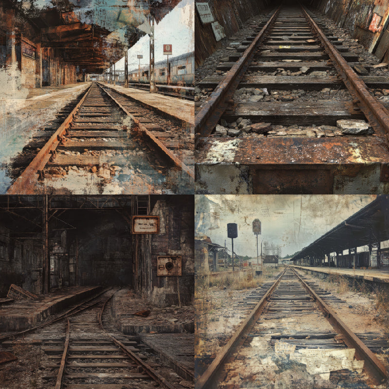 24 pieces of railway track pattern cards, used for making a scrap journal/handbook. Gift box message card.