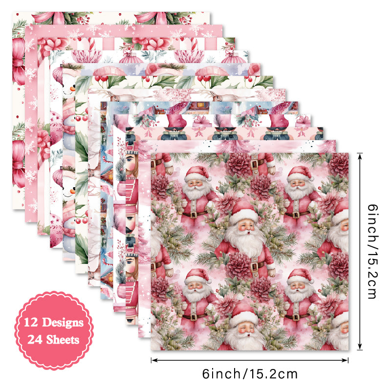 24 pieces of pink Christmas-themed cards, suitable for use in making scrapbooks or journal books. Gift box message card.