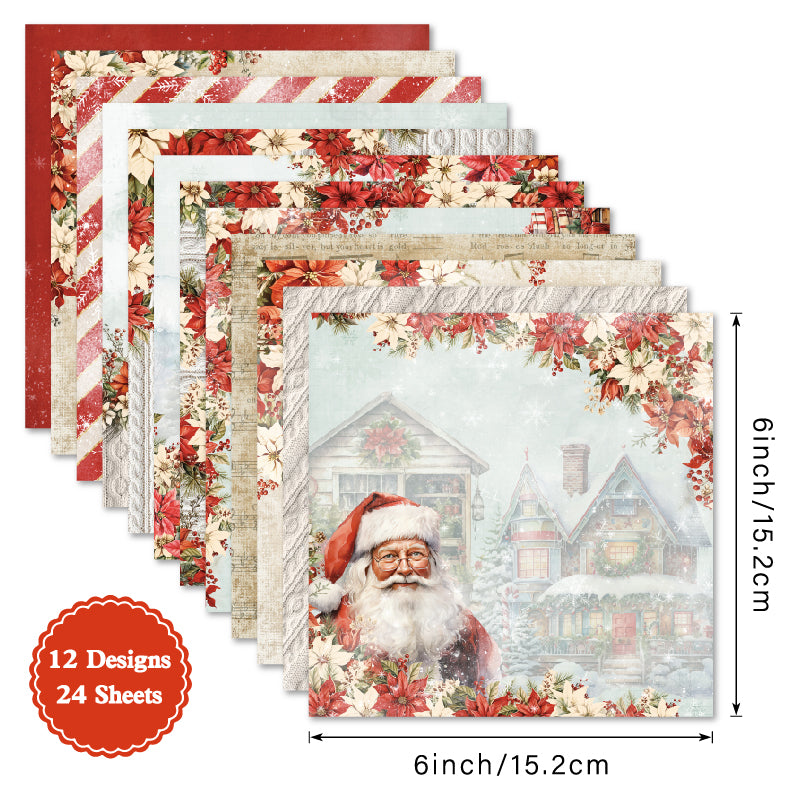 24 pieces of red Christmas cards, suitable for wall decoration, message cards, and gift cards.