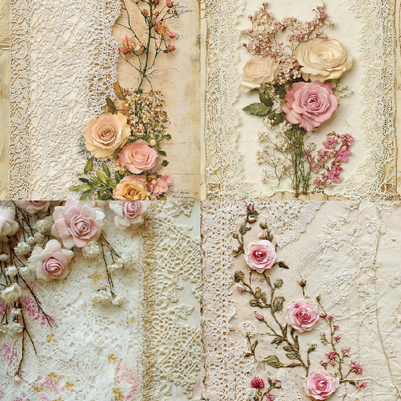 24 pieces of lace rose-patterned cards, suitable for wall decoration, message cards, flower cards, gift cards