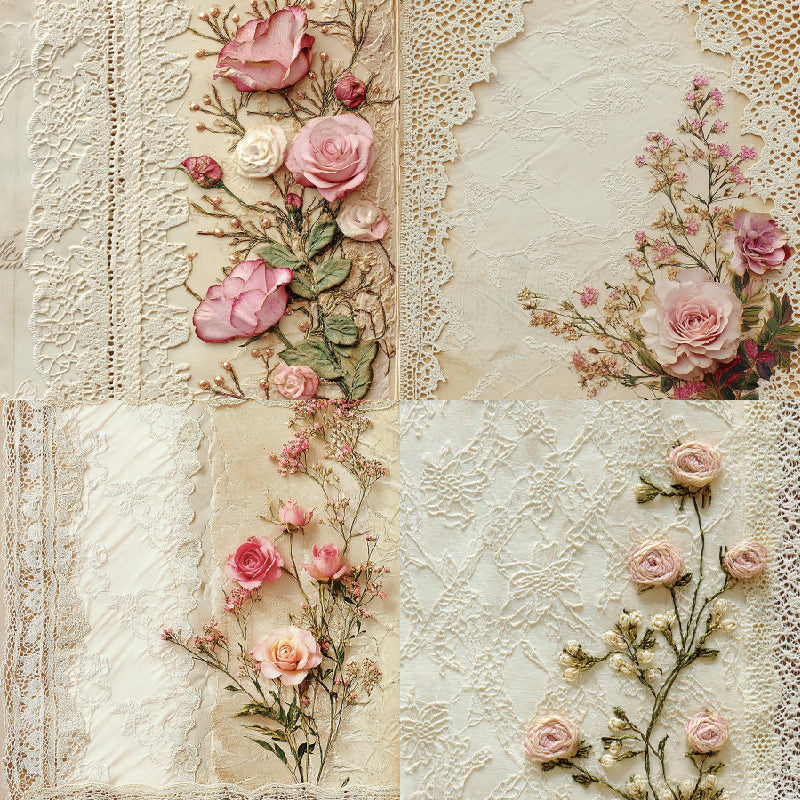 24 pieces of lace rose-patterned cards, suitable for wall decoration, message cards, flower cards, gift cards