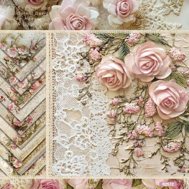 24 pieces of lace rose-patterned cards, suitable for wall decoration, message cards, flower cards, gift cards