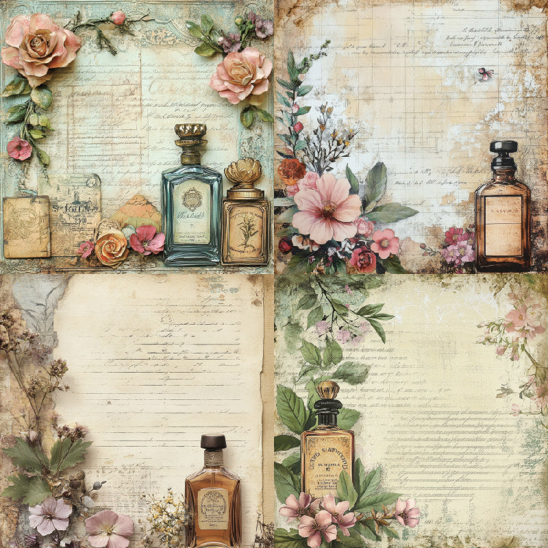 24 pieces of vintage perfume pattern cards, suitable for wall decoration, as well as gift cards and flower message cards