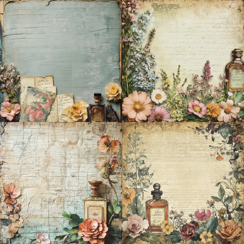 24 pieces of vintage perfume pattern cards, suitable for wall decoration, as well as gift cards and flower message cards