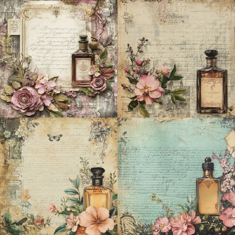 24 pieces of vintage perfume pattern cards, suitable for wall decoration, as well as gift cards and flower message cards