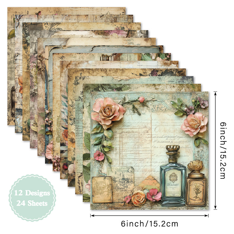 24 pieces of vintage perfume pattern cards, suitable for wall decoration, as well as gift cards and flower message cards