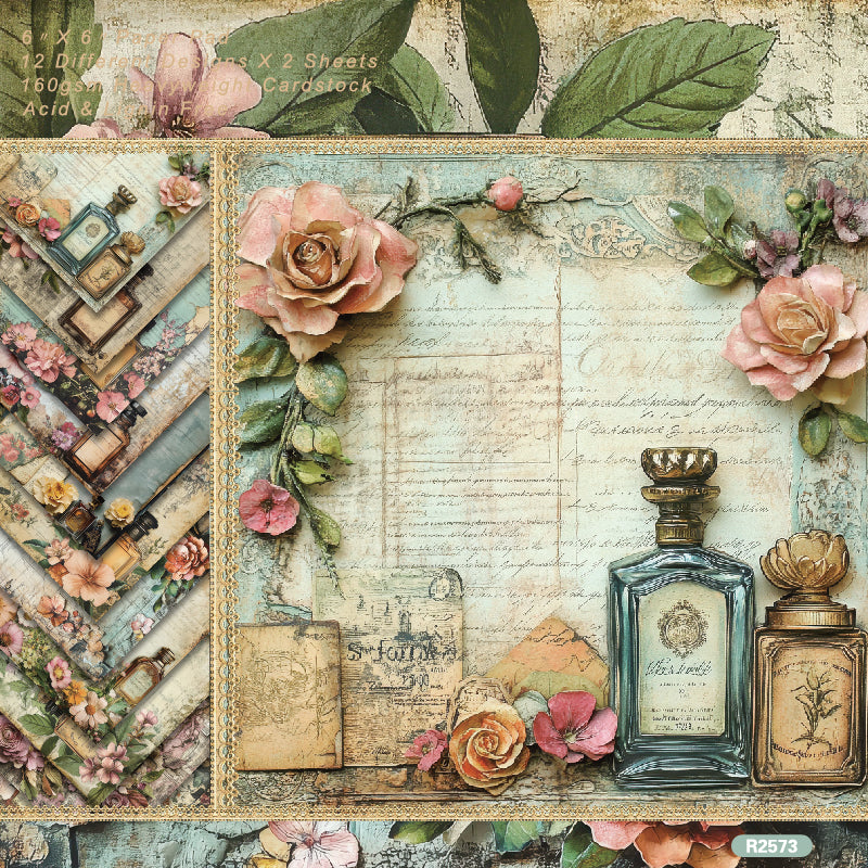 24 pieces of vintage perfume pattern cards, suitable for wall decoration, as well as gift cards and flower message cards