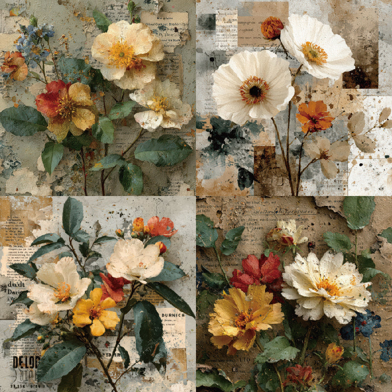 24 pieces of retro floral-style cards, suitable for wall decoration and as flower message cards