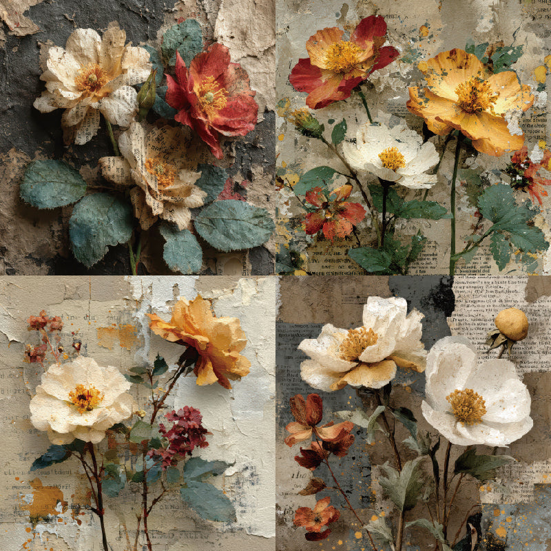 24 pieces of retro floral-style cards, suitable for wall decoration and as flower message cards