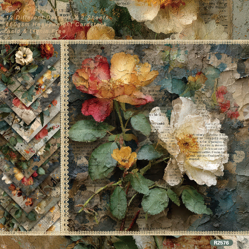 24 pieces of retro floral-style cards, suitable for wall decoration and as flower message cards