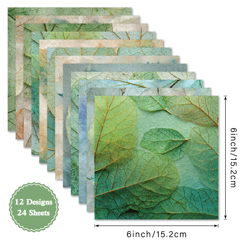 24 pieces of light green leaf-patterned cards, suitable for wall decoration and flower message cards