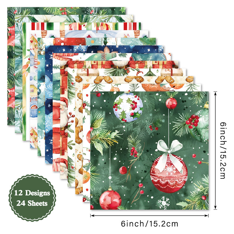 24PCS Christmas bauble-patterned cards, used for wall decoration and DIY journal embellishment.