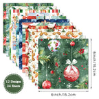 24PCS Christmas bauble-patterned cards, used for wall decoration and DIY journal embellishment.