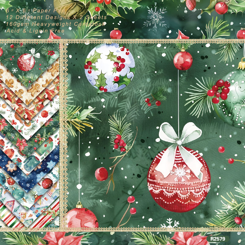 24PCS Christmas bauble-patterned cards, used for wall decoration and DIY journal embellishment.
