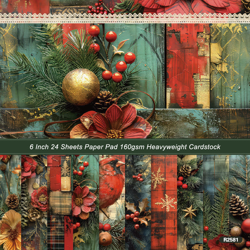 Twenty-four Christmas pine needle pattern cards are used for wall decoration and as decoration for DIY magazines.