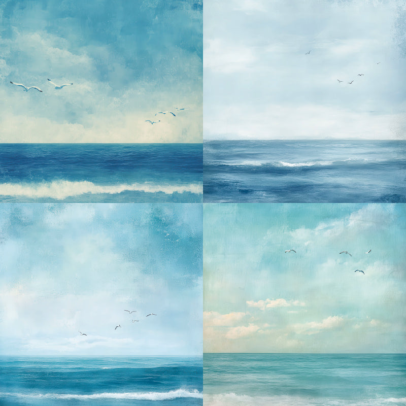 Twenty-four cards with sea and sky patterns are used for wall decoration and as decoration for DIY scrapbooks.