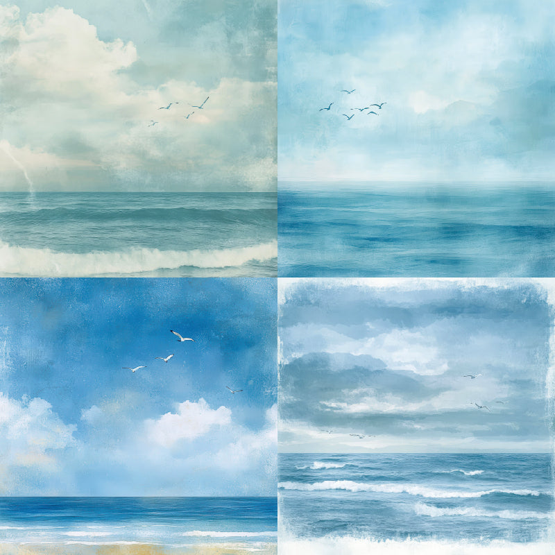 Twenty-four cards with sea and sky patterns are used for wall decoration and as decoration for DIY scrapbooks.