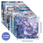 Twenty-four dreamy purple flower-patterned cards are used for wall decoration and DIY scrapbook decoration.
