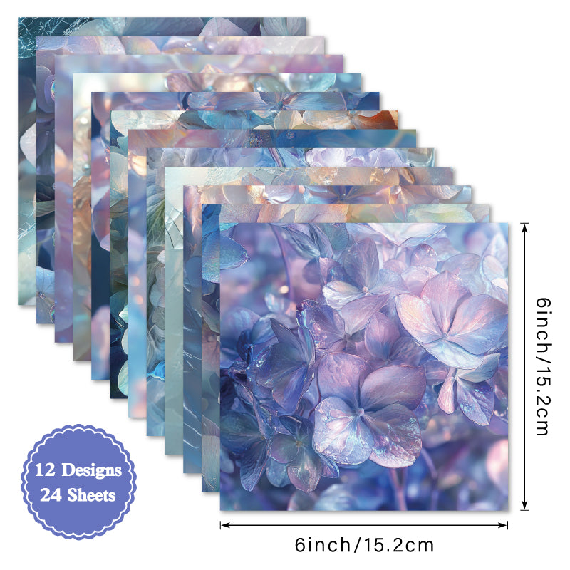 Twenty-four dreamy purple flower-patterned cards are used for wall decoration and DIY scrapbook decoration.