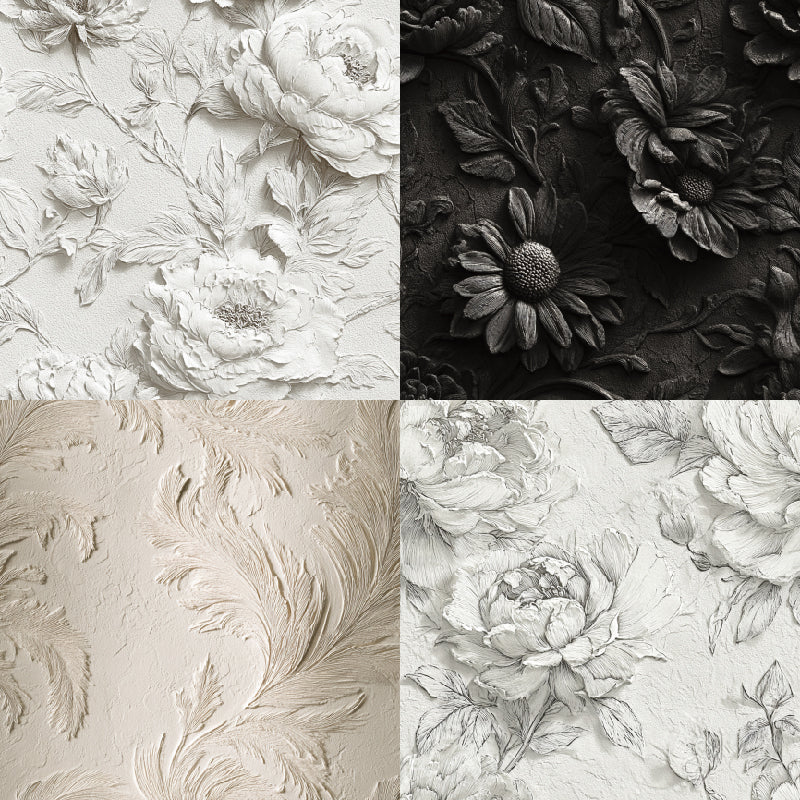 Ink-White Floral-Themed Material Paper, DIY Photo Album &amp; Journal Decoration Paper, Single-Sided Patterned Background Paper