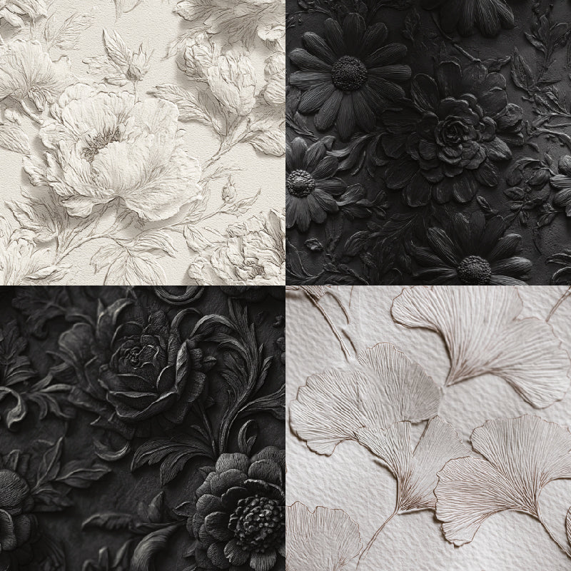 Ink-White Floral-Themed Material Paper, DIY Photo Album &amp; Journal Decoration Paper, Single-Sided Patterned Background Paper