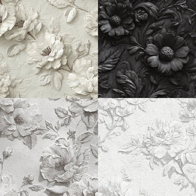 Ink-White Floral-Themed Material Paper, DIY Photo Album &amp; Journal Decoration Paper, Single-Sided Patterned Background Paper