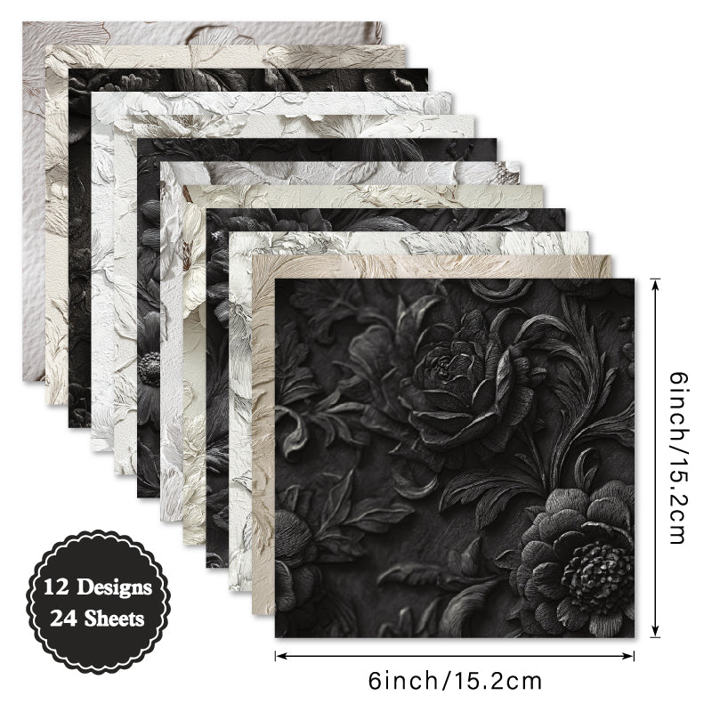 Ink-White Floral-Themed Material Paper, DIY Photo Album &amp; Journal Decoration Paper, Single-Sided Patterned Background Paper
