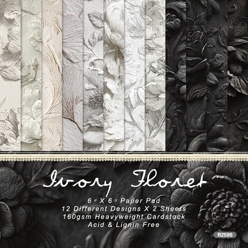 Ink-White Floral-Themed Material Paper, DIY Photo Album &amp; Journal Decoration Paper, Single-Sided Patterned Background Paper