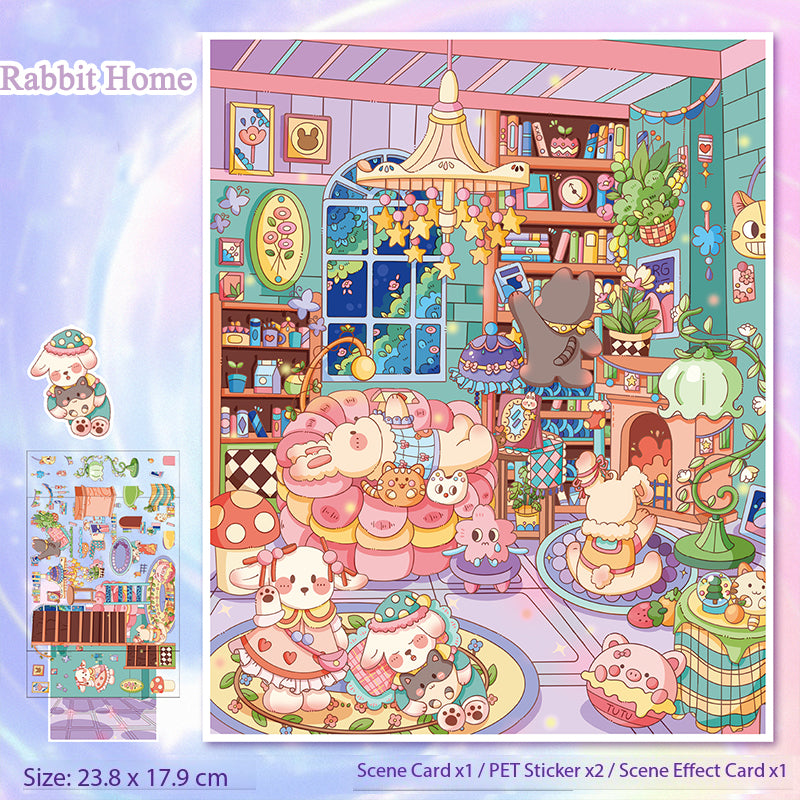 Cute Rabbit-Themed Landscape Stickers, Build a Rabbit World, Creative Journal Decoration Collage with Playful Stickers