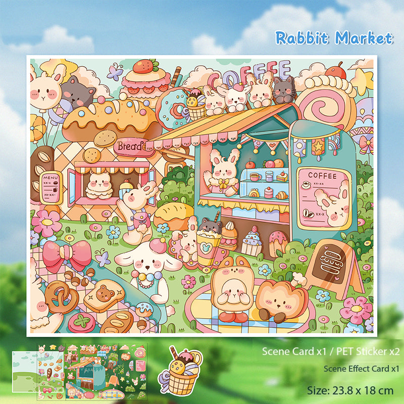 Cute Rabbit-Themed Landscape Stickers, Build a Rabbit World, Creative Journal Decoration Collage with Playful Stickers
