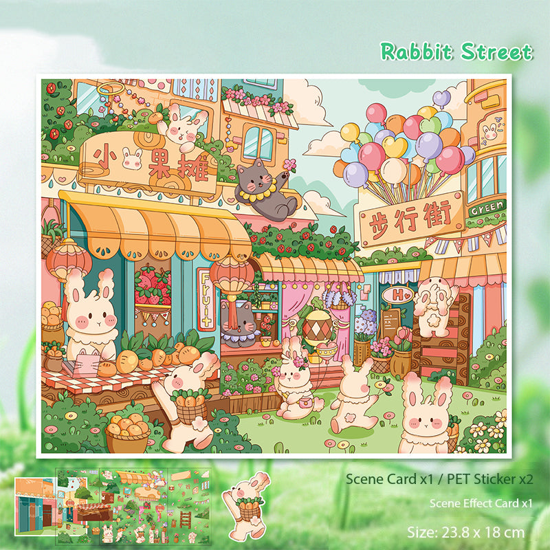 Cute Rabbit-Themed Landscape Stickers, Build a Rabbit World, Creative Journal Decoration Collage with Playful Stickers