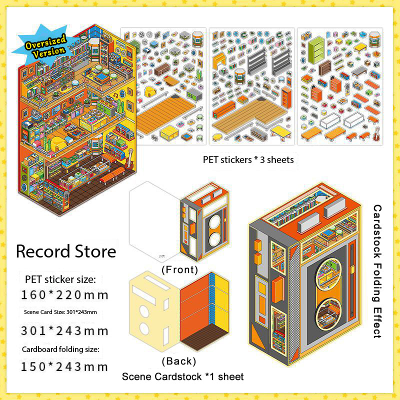 DIY 2.5D Diorama Stickers – Colorful Miniature Commercial Scene Stickers