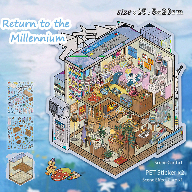 Vintage 3D House Scene Stickers, DIY Miniature Creative Art Fun Collage Stickers for Immersive Home Micro-World Decoration