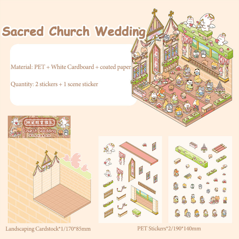 Fairy Tale Wedding Themed Scene-Making Sticker Set, Cute Character Scene Stickers, Creative DIY Materials for Journal Decoration and Collage