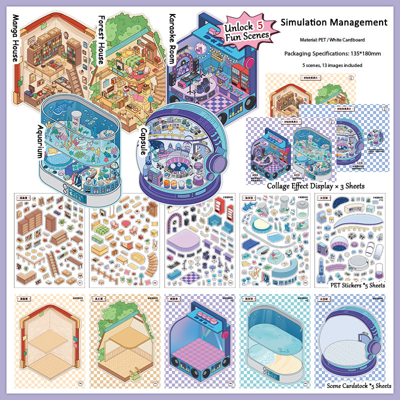 Creative Scrapbook Diorama Miniature Sticker Book,Immersive Mini World Scenes Collage