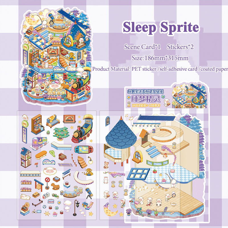 Fantasy Life Themed 3D Scene Stickers, Journal Decoration Stickers, Childlike Creative Collage Stickers