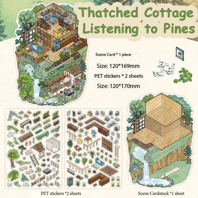 Chinese-Style Landscape Garden Scenery-Making Stickers, Creative DIY Notebook Decoration Multi-Layer 3D Collage Materials