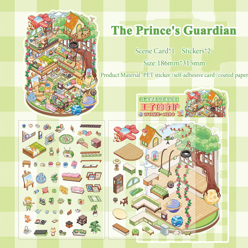 Fantasy Life Themed 3D Scene Stickers, Journal Decoration Stickers, Childlike Creative Collage Stickers