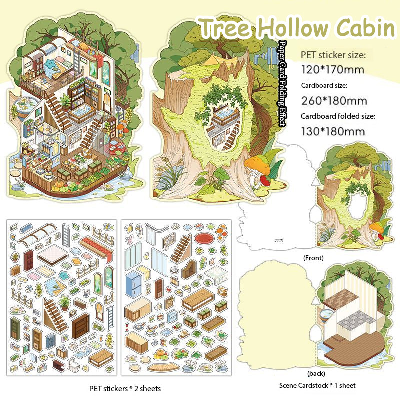 3D Scene Collage Material Set - Fantasy Multi-Layered Miniature World, Creative DIY Notebook Decoration, Fairy-Tale Style 3D Scenery-Making Supplies