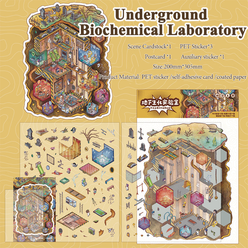 Pegatinas de escena de la Frontera Prohibida, pegatinas de escena inmersiva, materiales creativos de bricolaje para decorar diarios y hacer collages.