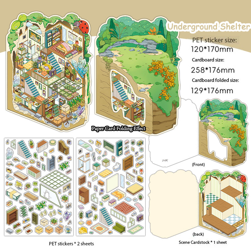 3D Scene Collage Material Set - Fantasy Multi-Layered Miniature World, Creative DIY Notebook Decoration, Fairy-Tale Style 3D Scenery-Making Supplies