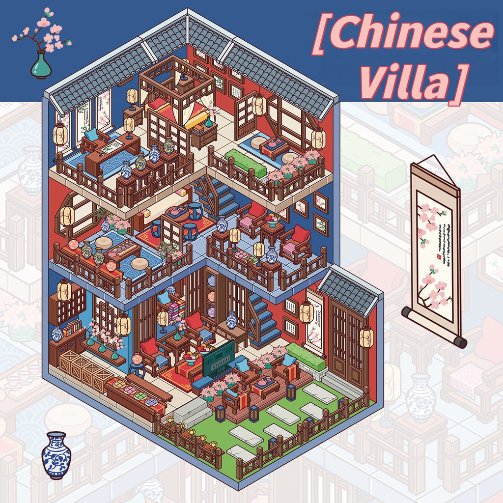 Chinese style 3D scene stickers, reusable stickers that can be used repeatedly, with clear printing.