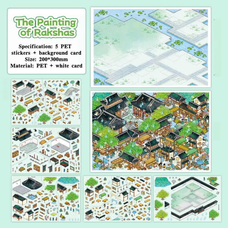 Extra-large miniature landscape stickers - Lü Zhai Zhi Yi (Strange Tales from a Chinese Studio) - DIY scene handbooks - Scene stickers