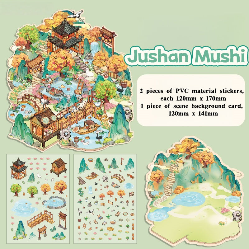 Decoration stickers, Chinese style scenes, funny garbage magazine stickers