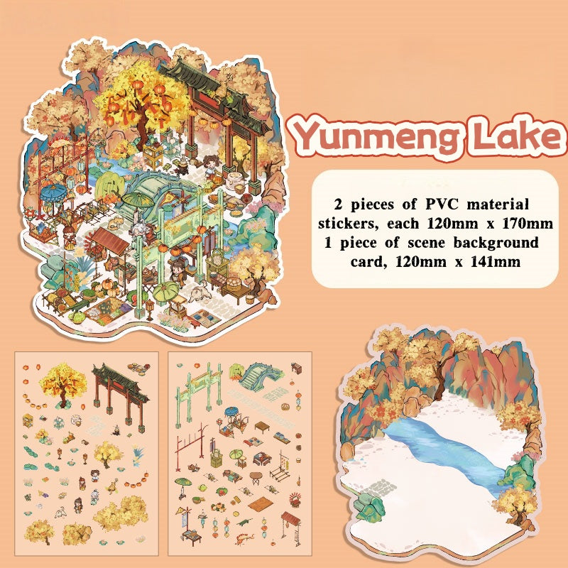 Decoration stickers, Chinese style scenes, funny garbage magazine stickers