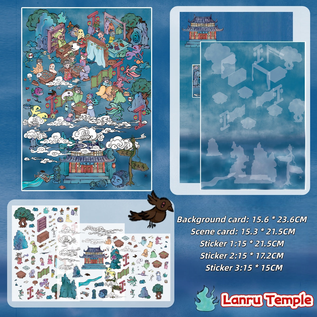 Chinese style stickers, adult stickers, dark retro style 3D scene stickers.