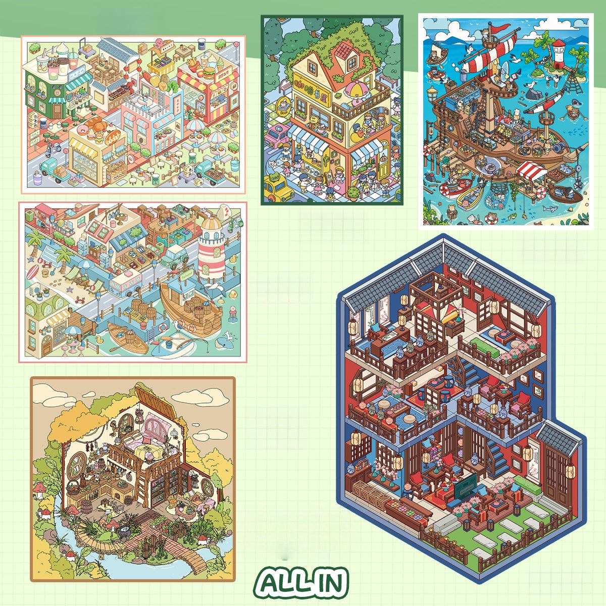 Chinese style 3D scene stickers, reusable stickers that can be used repeatedly, with clear printing.